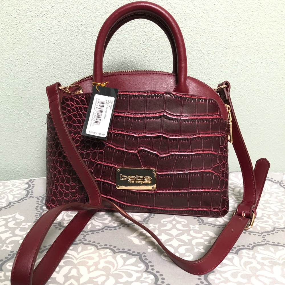 Bebe Croco Dome Wine Handbag